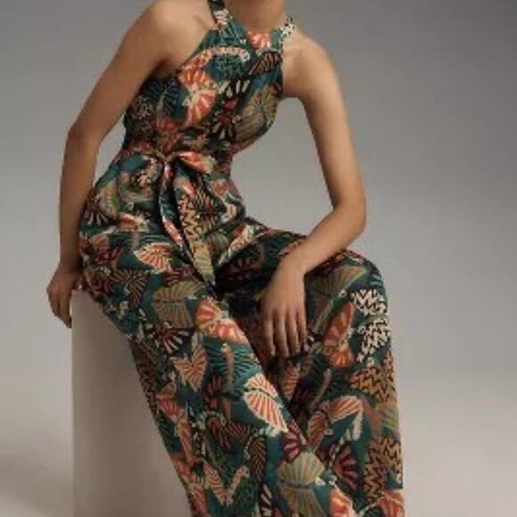 Farm Rio Green &Brown Bohemian Jumpsuit Size Medium - Picture 2 of 7